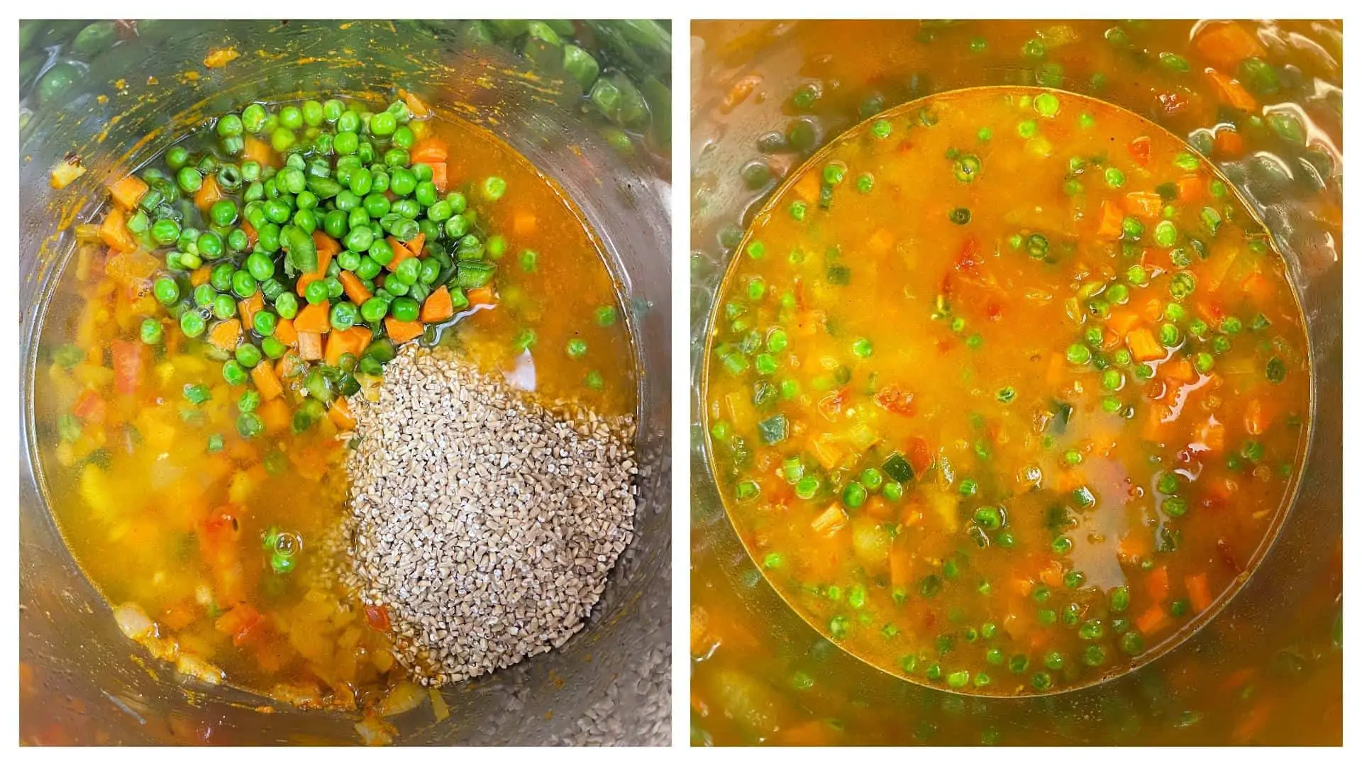 step to add vegetables, steel cut oats, water collage