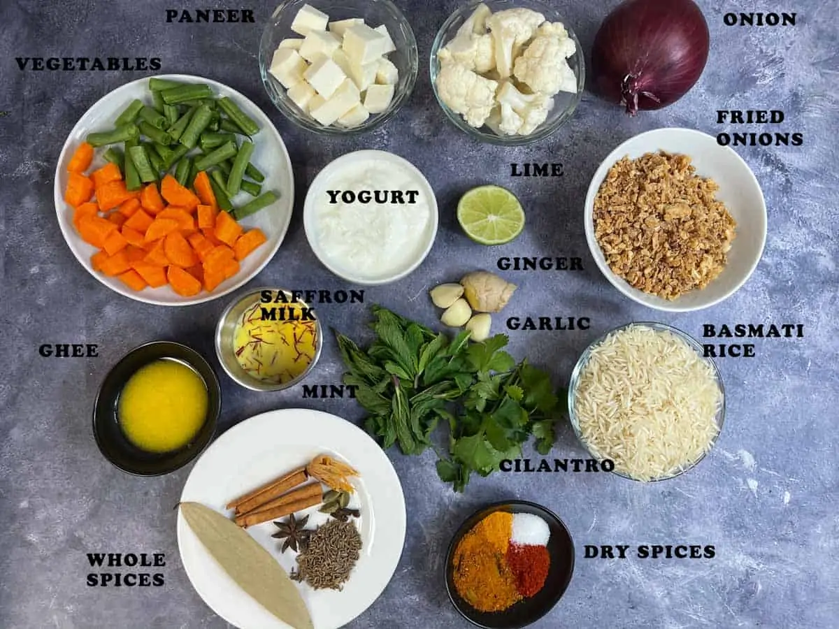 Instant Pot Vegetable Biryani Ingredients