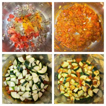step to cook tomatoes and zucchini collage