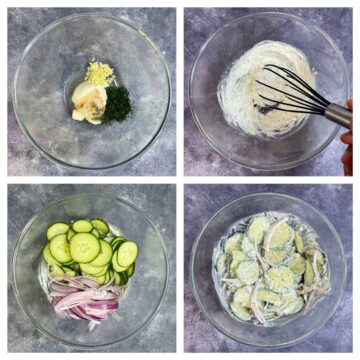 step to prepare the sour cream dressing and mix with veggies collage
