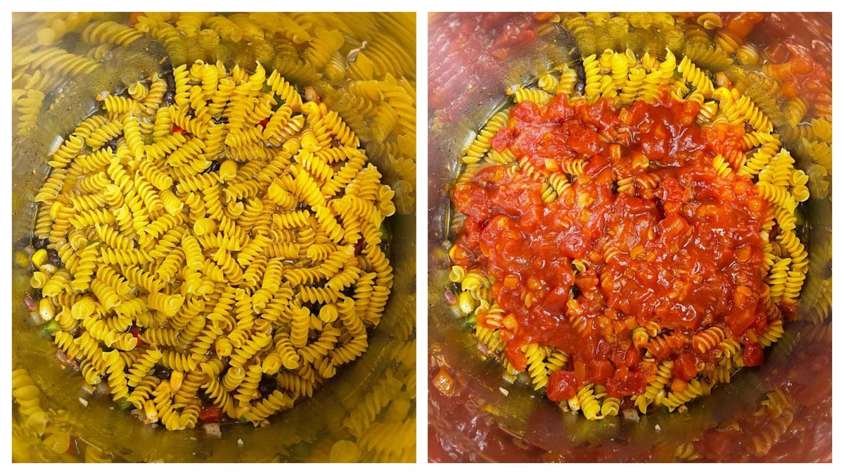 step tp add pasta and sauce collage