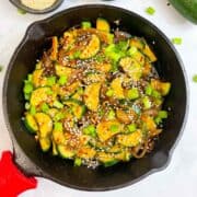 zucchini stir fry in the iron skillet