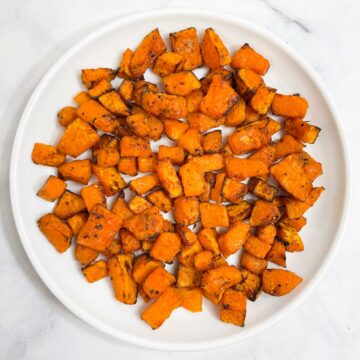 air fryer butternut squash served on a plate