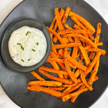 air fryer carrot with dip on a plate