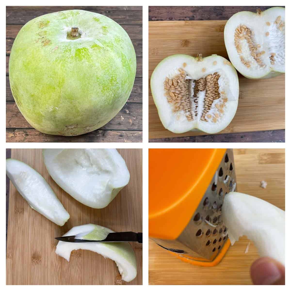 step to cut and shred white gourd collage