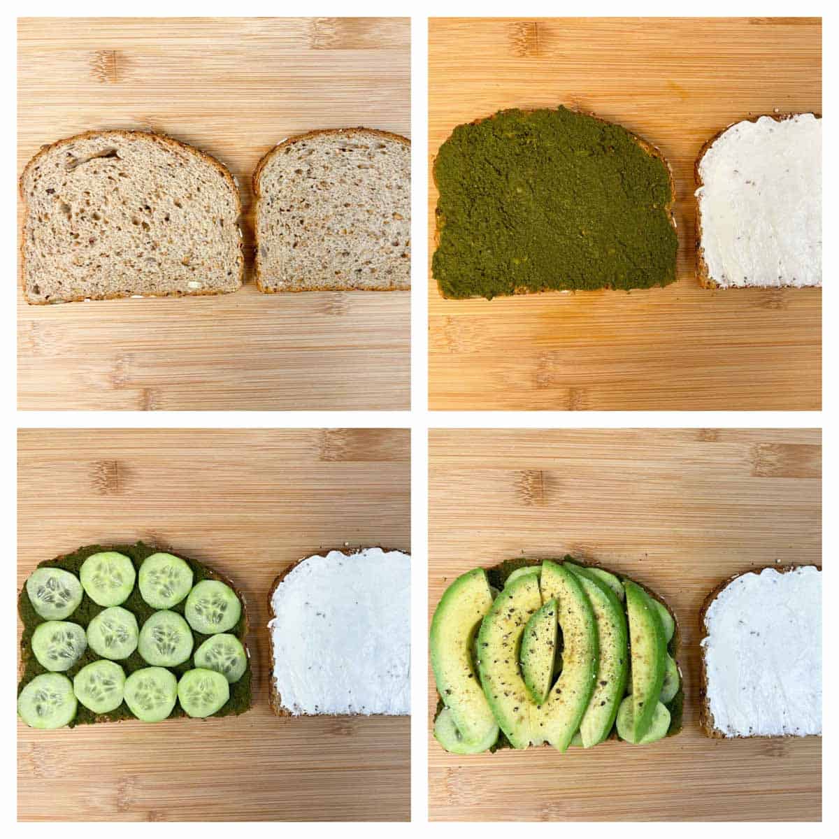 step to spread chutney and cream cheese along with cucumber and avocado slices collage