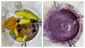 step to blend the smoothie ingredients in a high speed blender collage