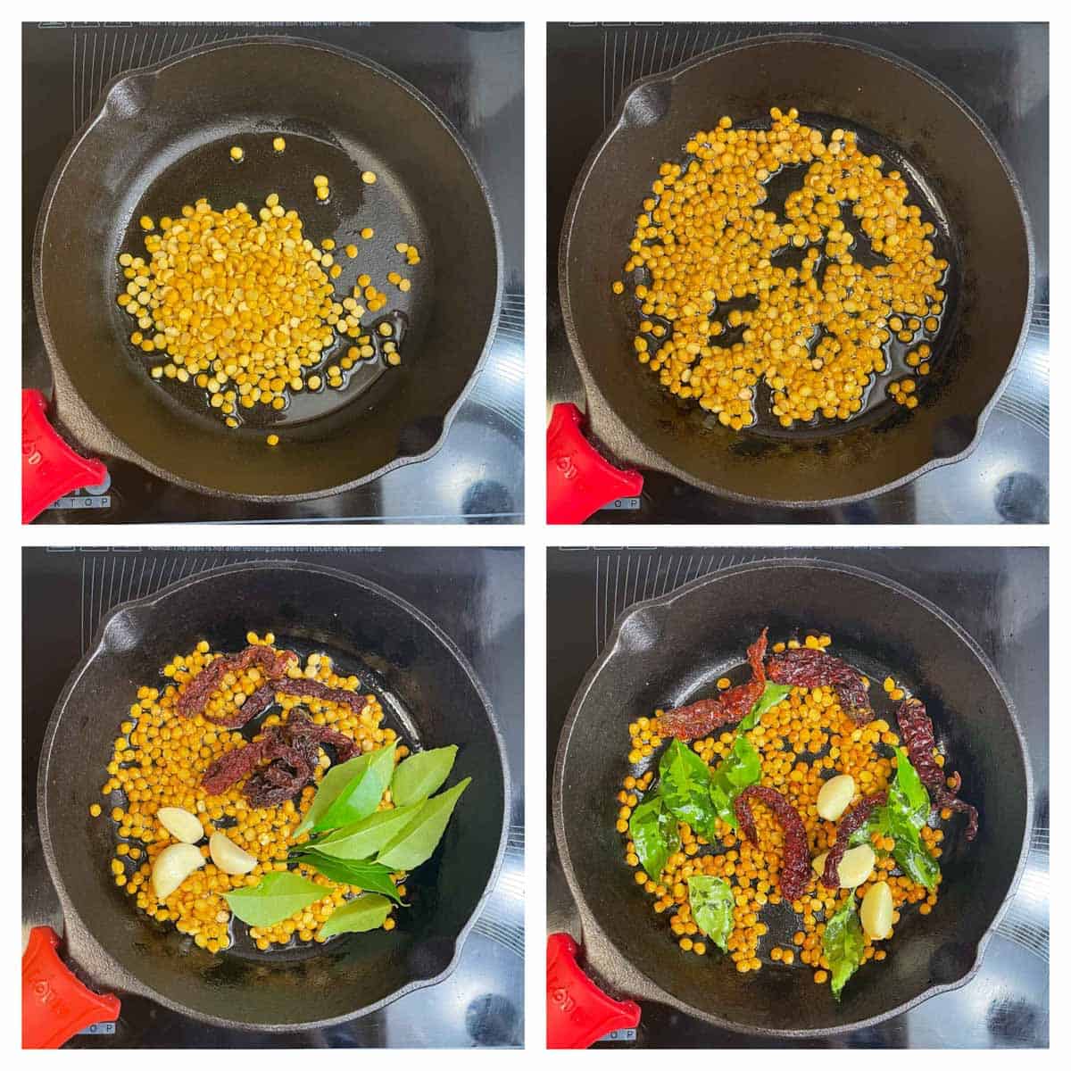 step to roast chana dal in a pan collage