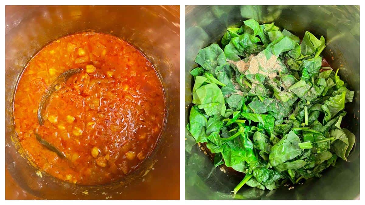 step to add spinach to cooked chana saag recipe