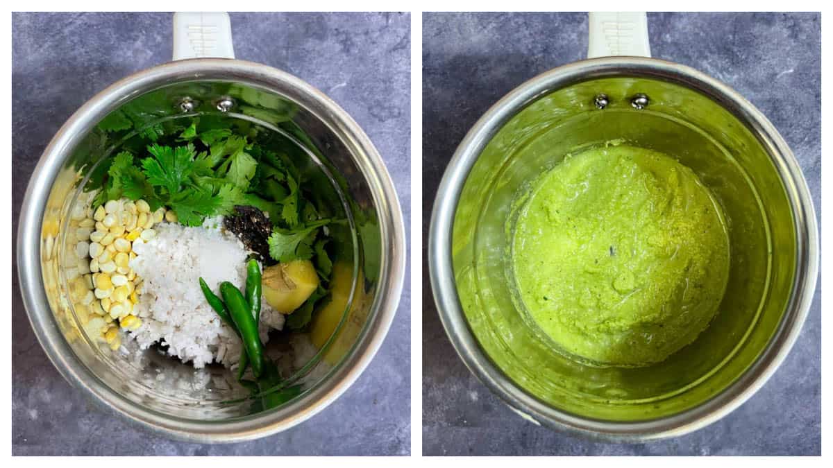 step to blend the chutney ingredients in a blender collage