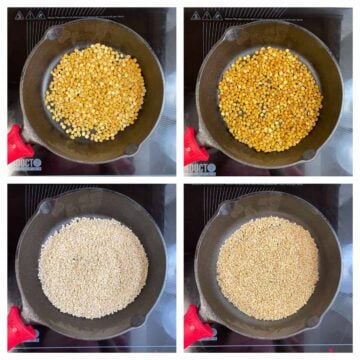 step to roast chana dal and urad dal for Idli Milagai Podi collage