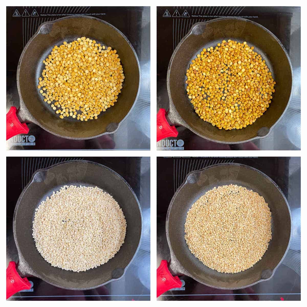 step to roast chana dal and urad dal collage