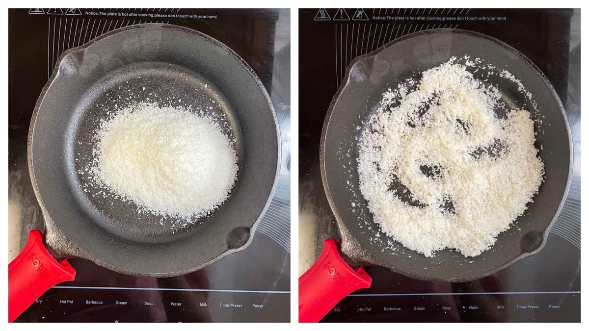 step to dry roast desiccated coconut collage