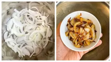 step to caramelize onions collage