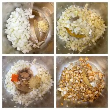 step to saute onions with spices collage