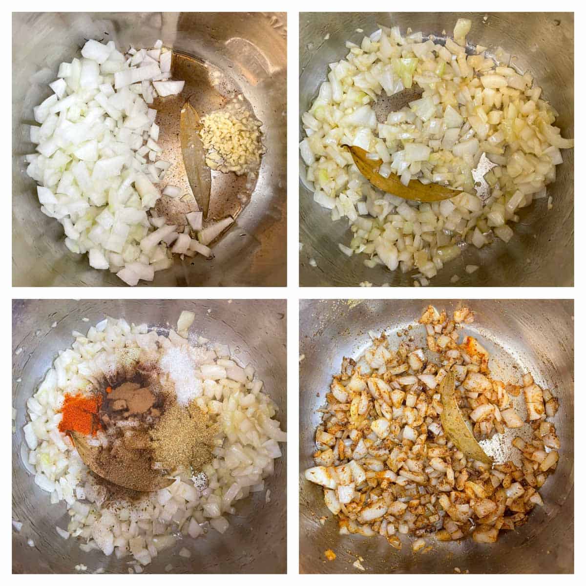 step to saute onions with spices collage