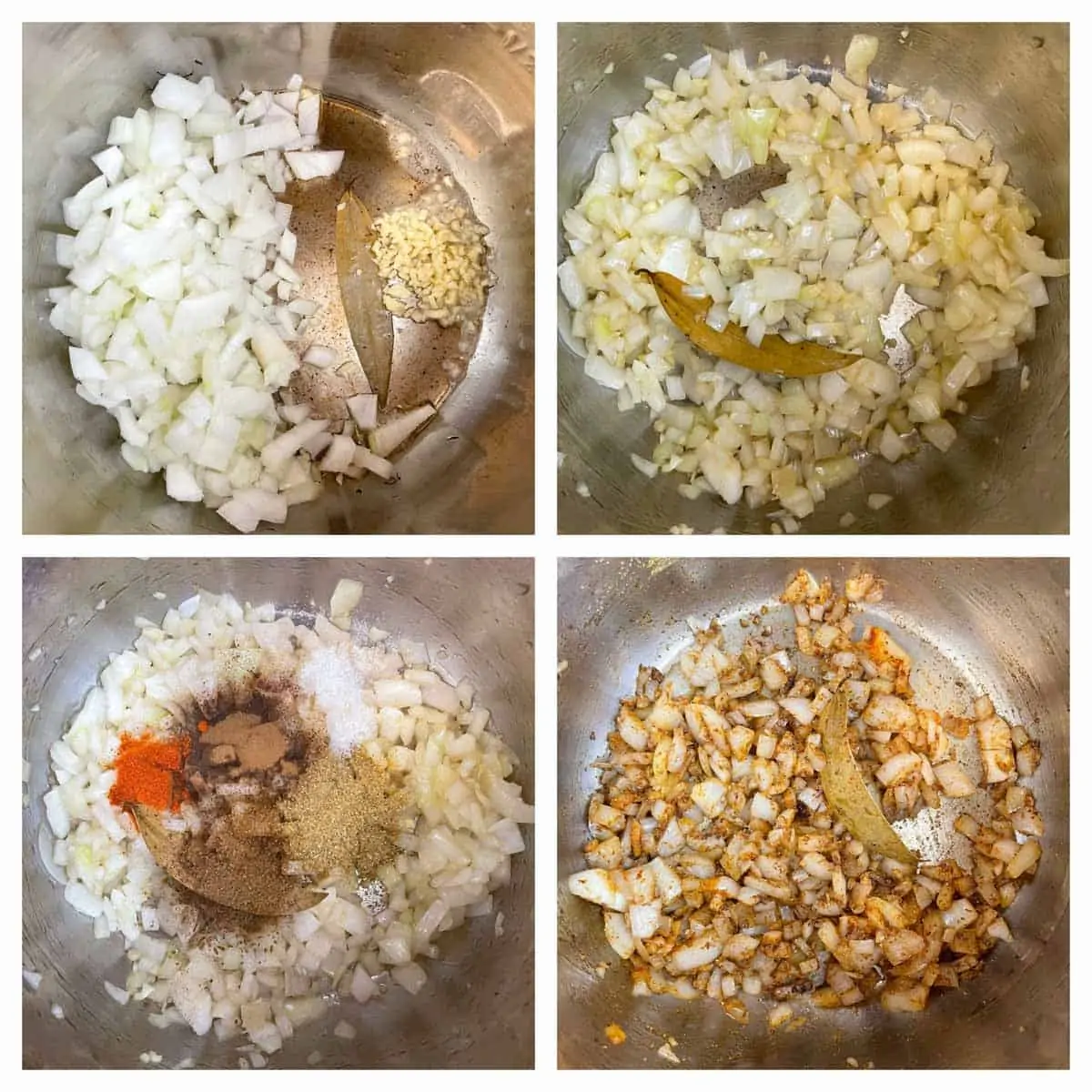 step to saute onions with spices collage