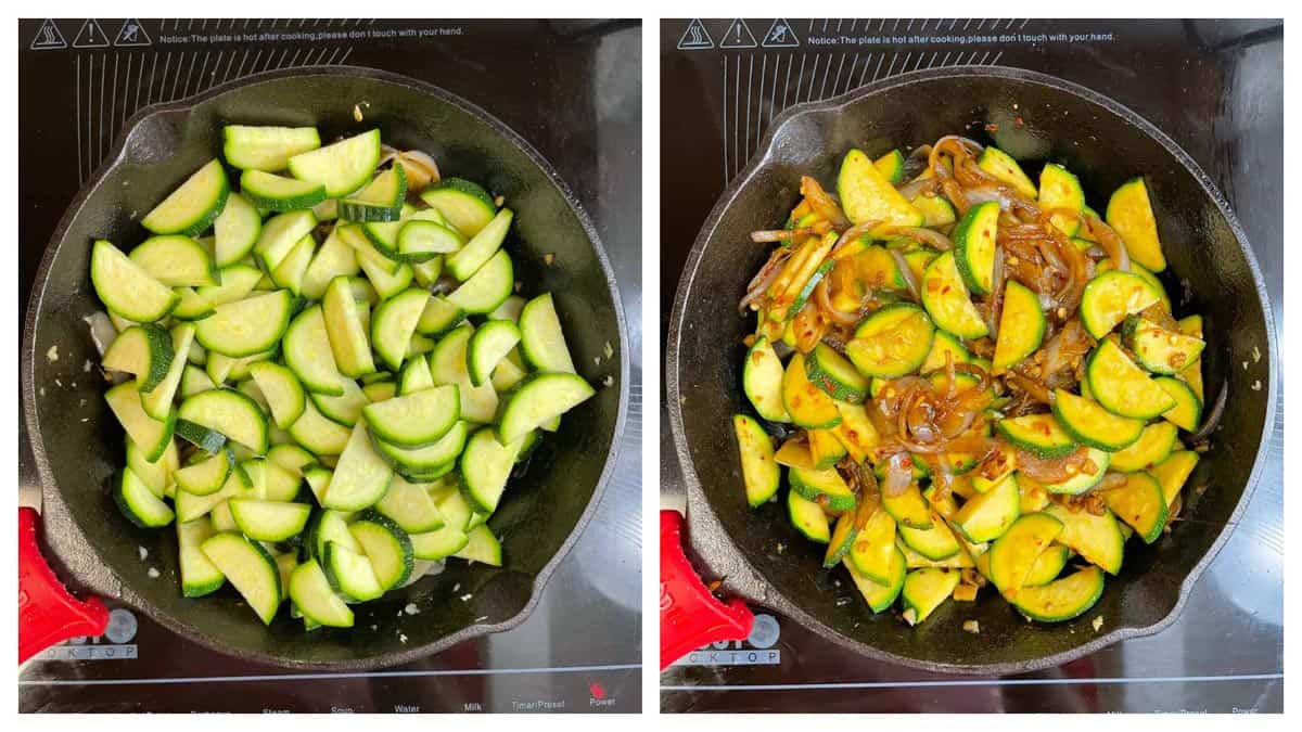 step to stir fry zucchini collage
