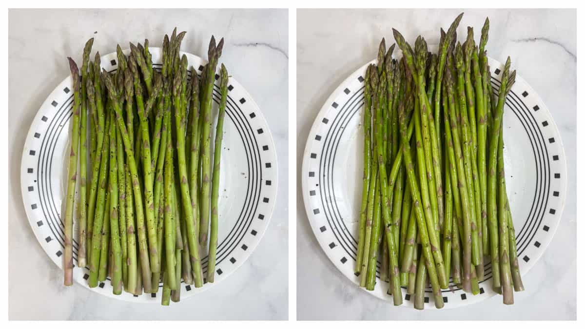 step to season the asparagus collage