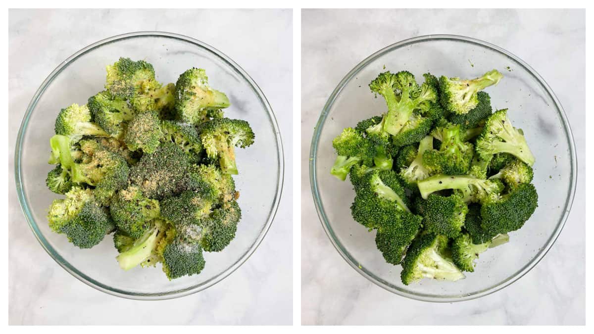 step to season the broccoli collage