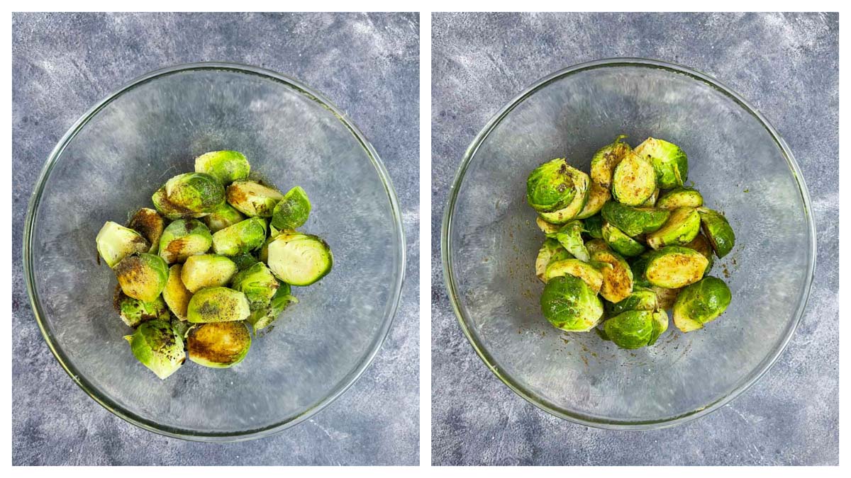step to season the brussels sprouts collage