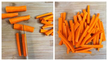 step to cut the carrots into sticks collage