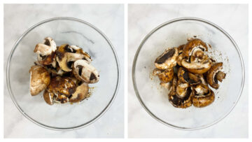 step to season mushrooms for air frying collage