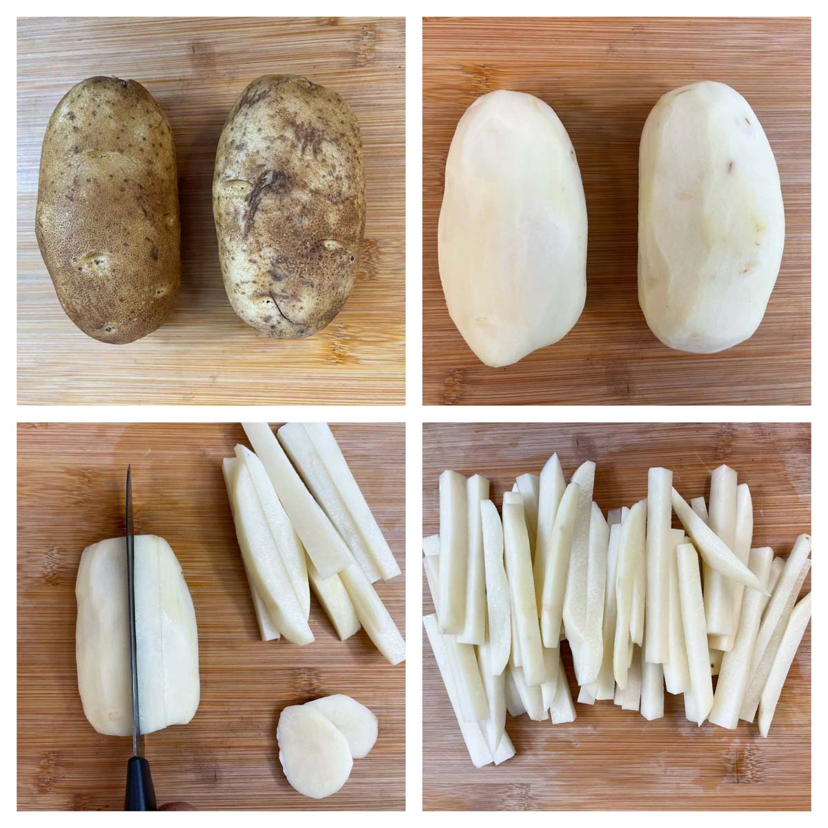 step to cut the potatoes into fries collage