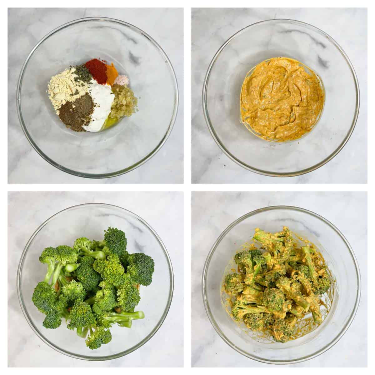 step to prepare the marinade and mix with broccoli collage