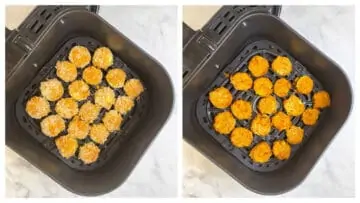 step to air fryer zucchini chips in a basket collage