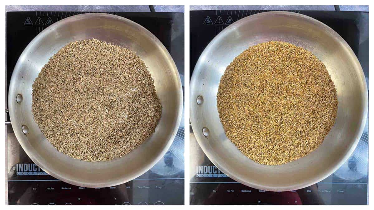 step to roast cumin seeds on a pan