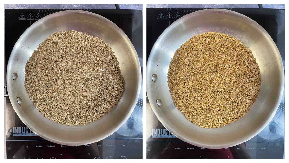 step to roast cumin seeds on a pan