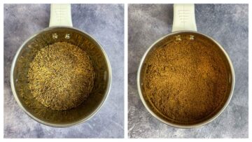 step to make roasted cumin powder using grinder collage