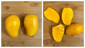 step to chop the ripened mangoes collage