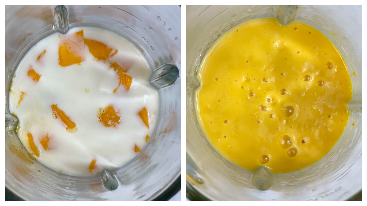 step to add all ingredients in a blender and blend until smooth collage