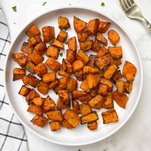 roasted butternut squash served in a plate