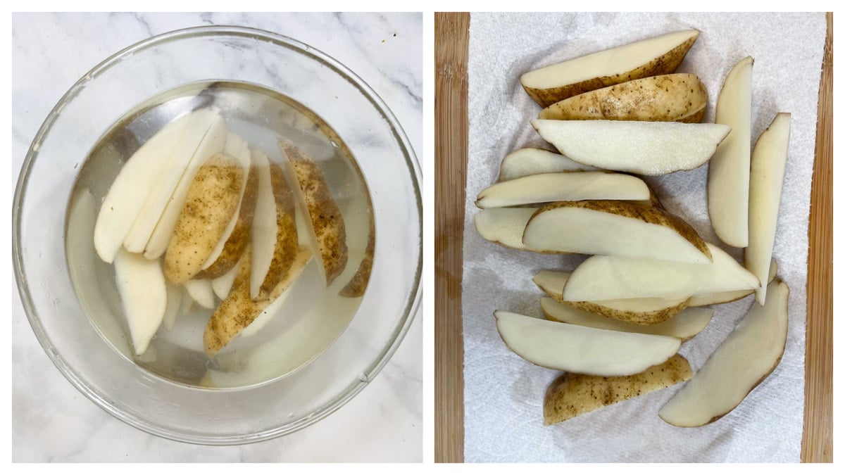 step to soak the potatoes in water collage