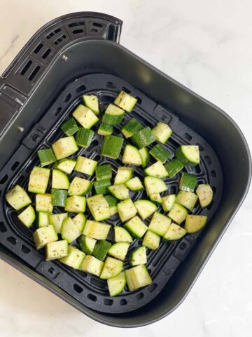 step to air fry courgette in basket collage