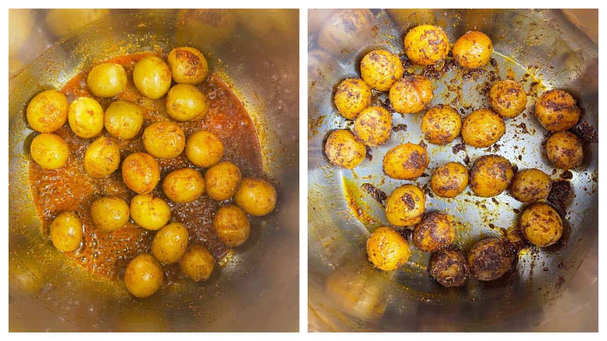 step to cook potatoes further in spices collage