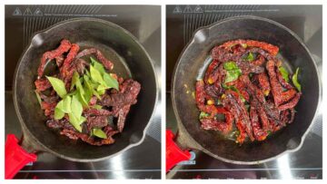 step to roast dry red chilies collage