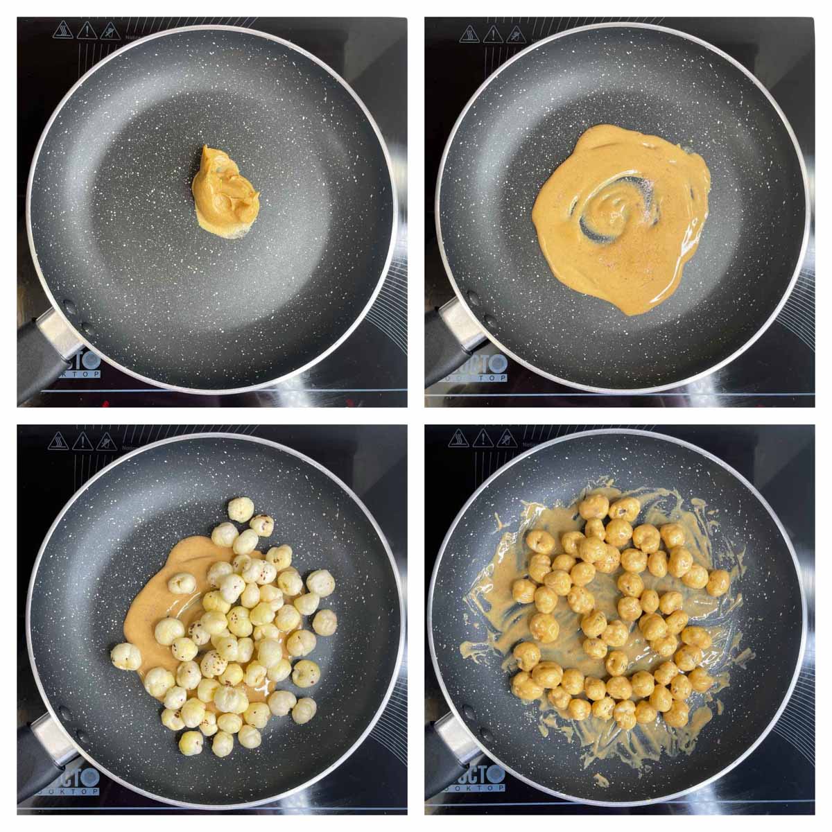 step to add roasted makhanas into peanut butter collage