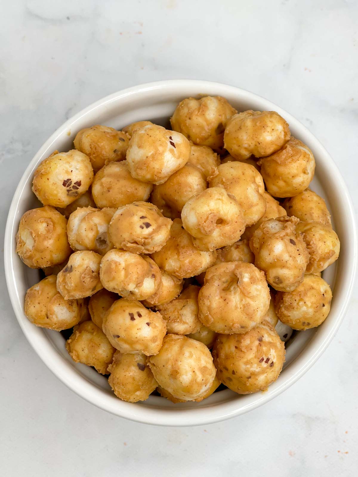 peanut butter makhana served in a bowl