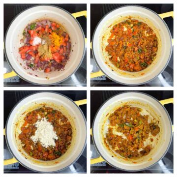 step to cook tomato along with spices for potato sagu collage