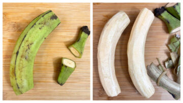 step to peel the plantains collage