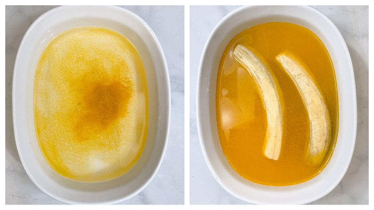 step to soak peeled banana in turmeric water collage