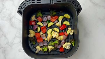 air fried vegetable medely in air fryer basket