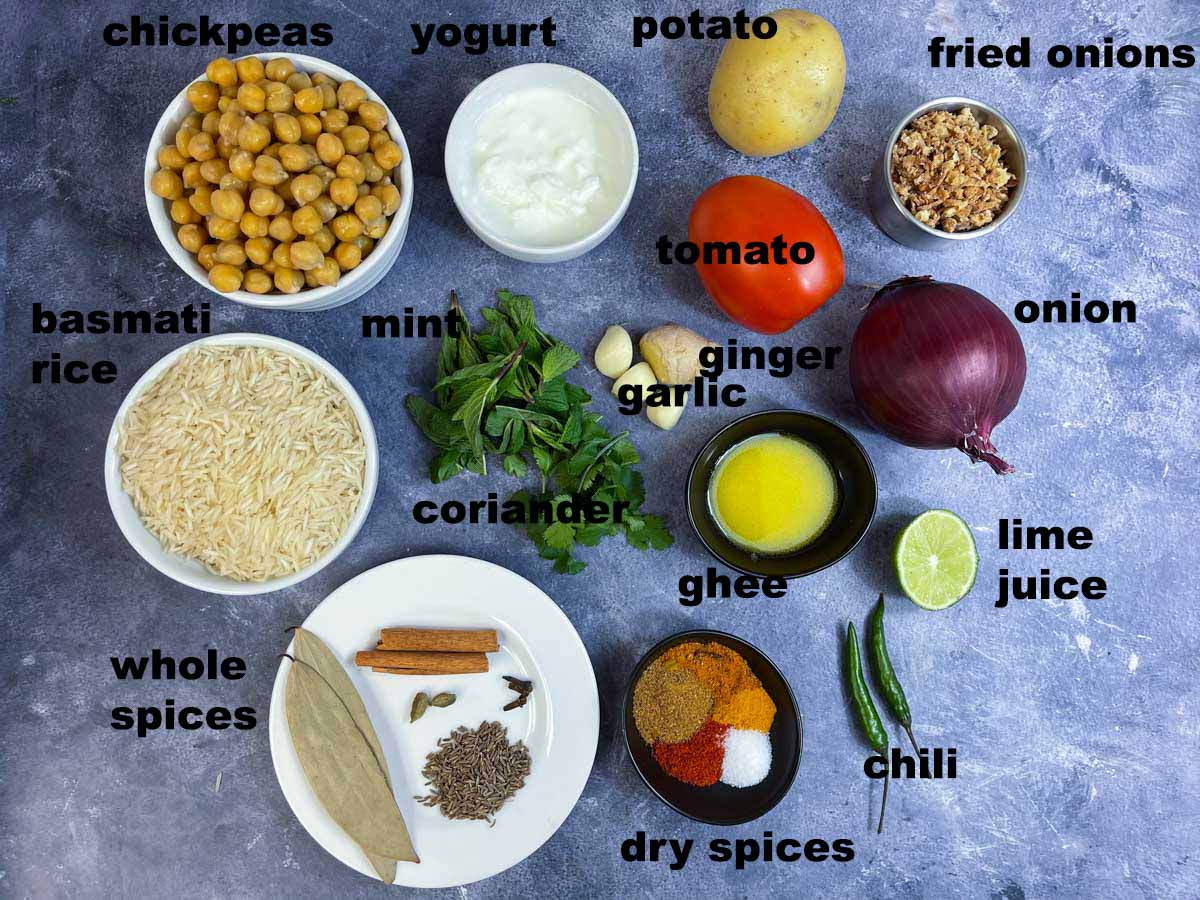 chickpea biryani ingredients