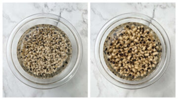 step to soak black eyed pea in water in a bowl collage