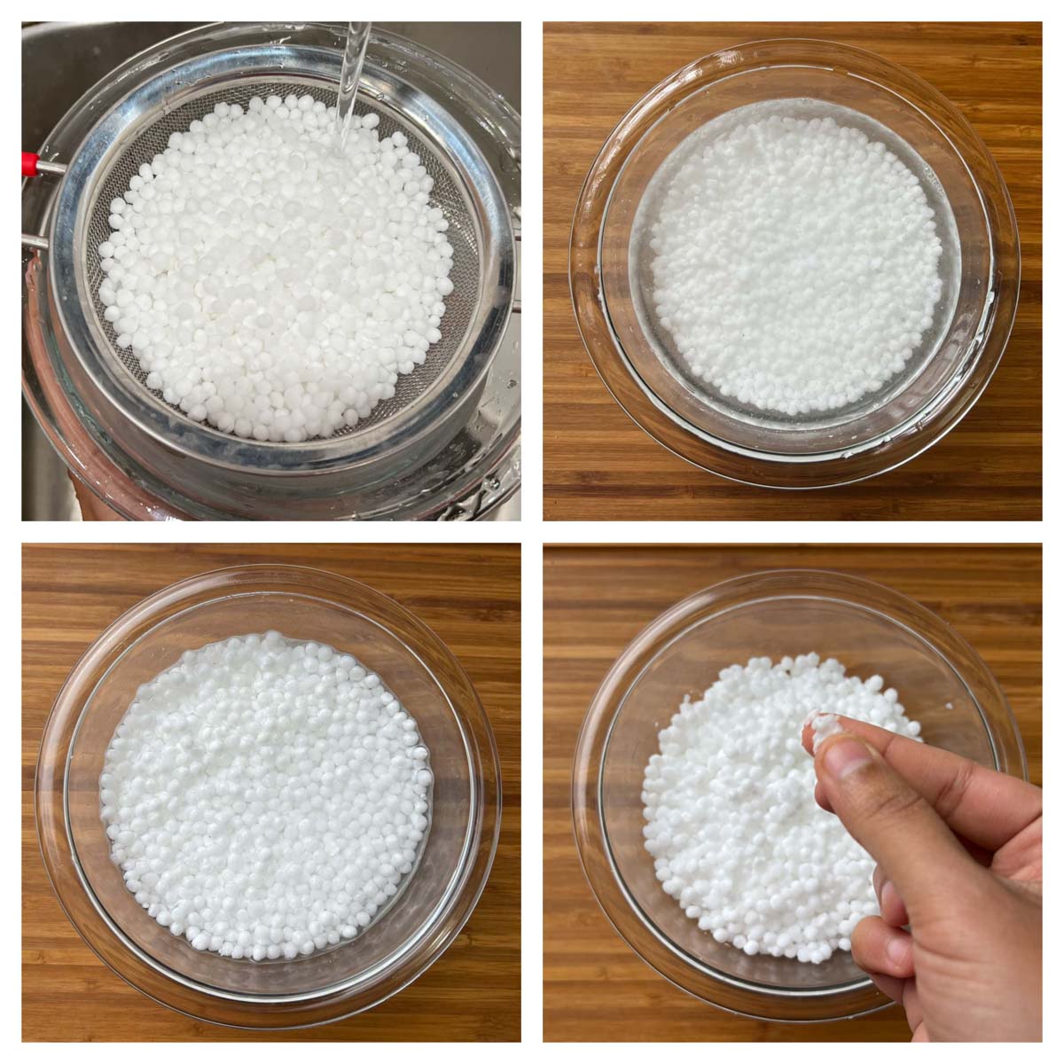 step to soak tapioca seeds collage