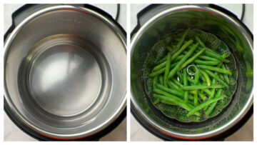 step to cook fresh green beans in a steamer basket in instant pot collage